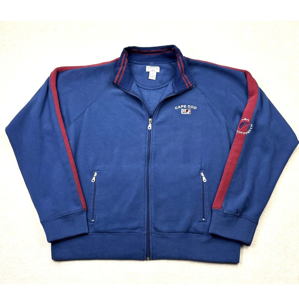 Cuffy's Cape Cod Mens Large Blue Full Zip Track Jacket Massachusetts Sailboat‎